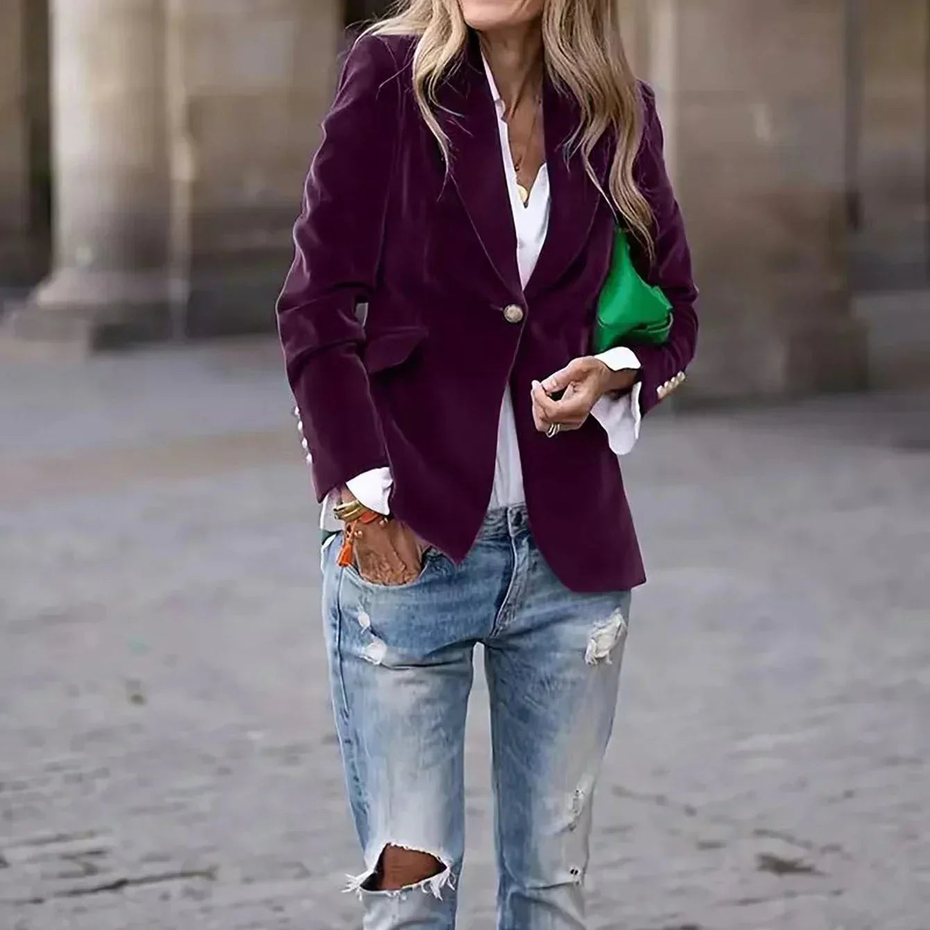 WW | Damen Samt Blazer Goldene Knopfdetails