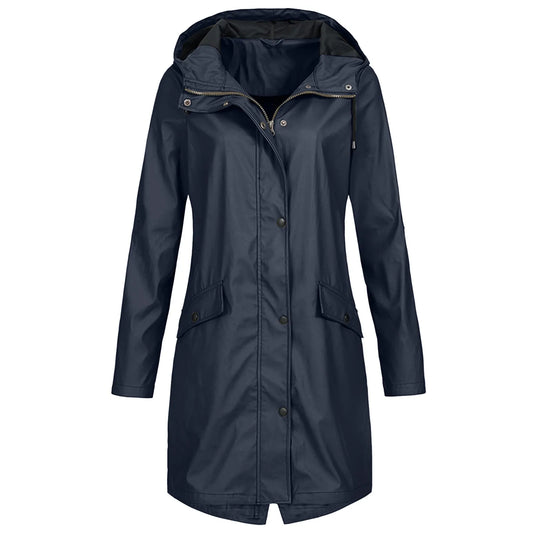WW | Damen Lange Wasserdichte Regenjacke - Mit Kapuze