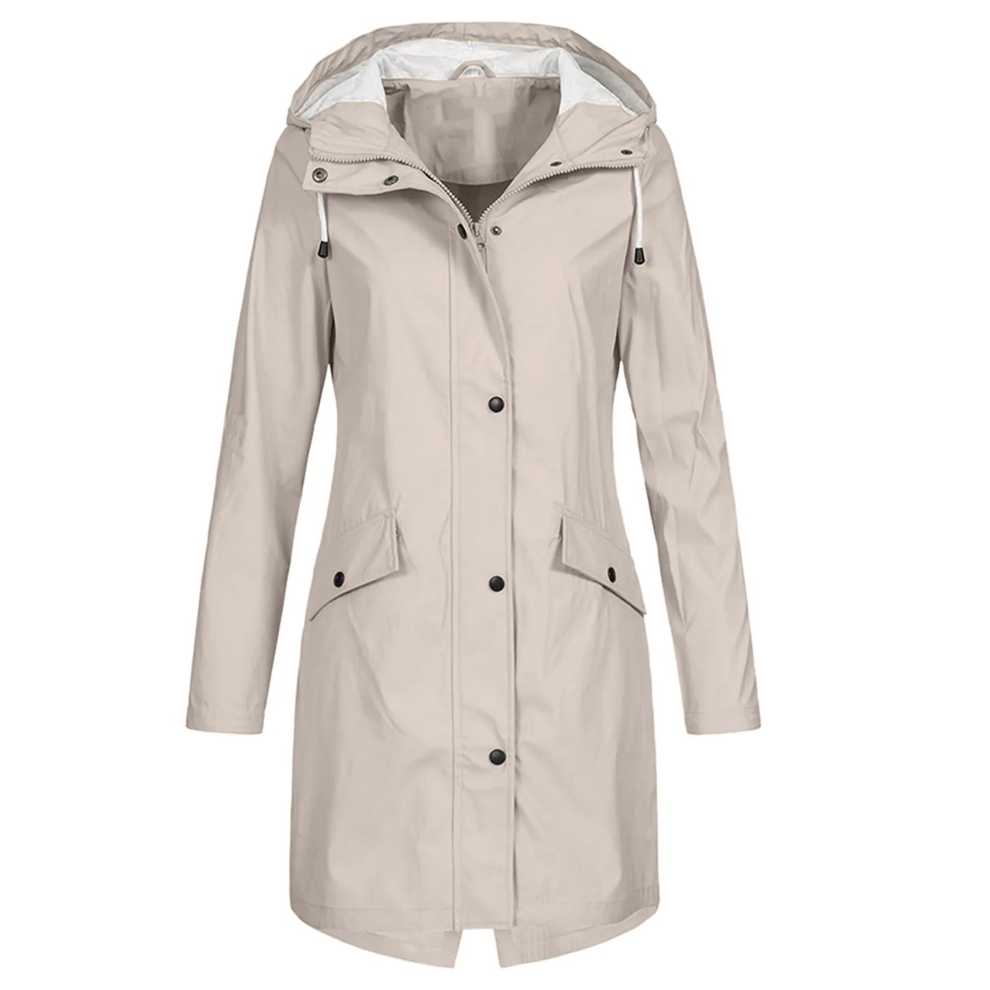 WW | Damen Lange Wasserdichte Regenjacke - Mit Kapuze