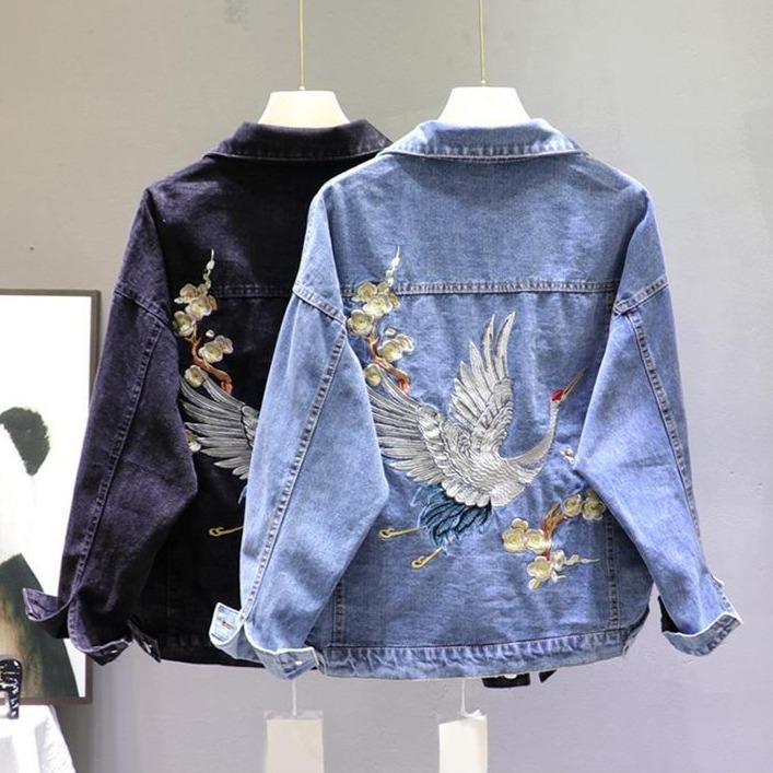 WW | Women's denim jacket with crane print