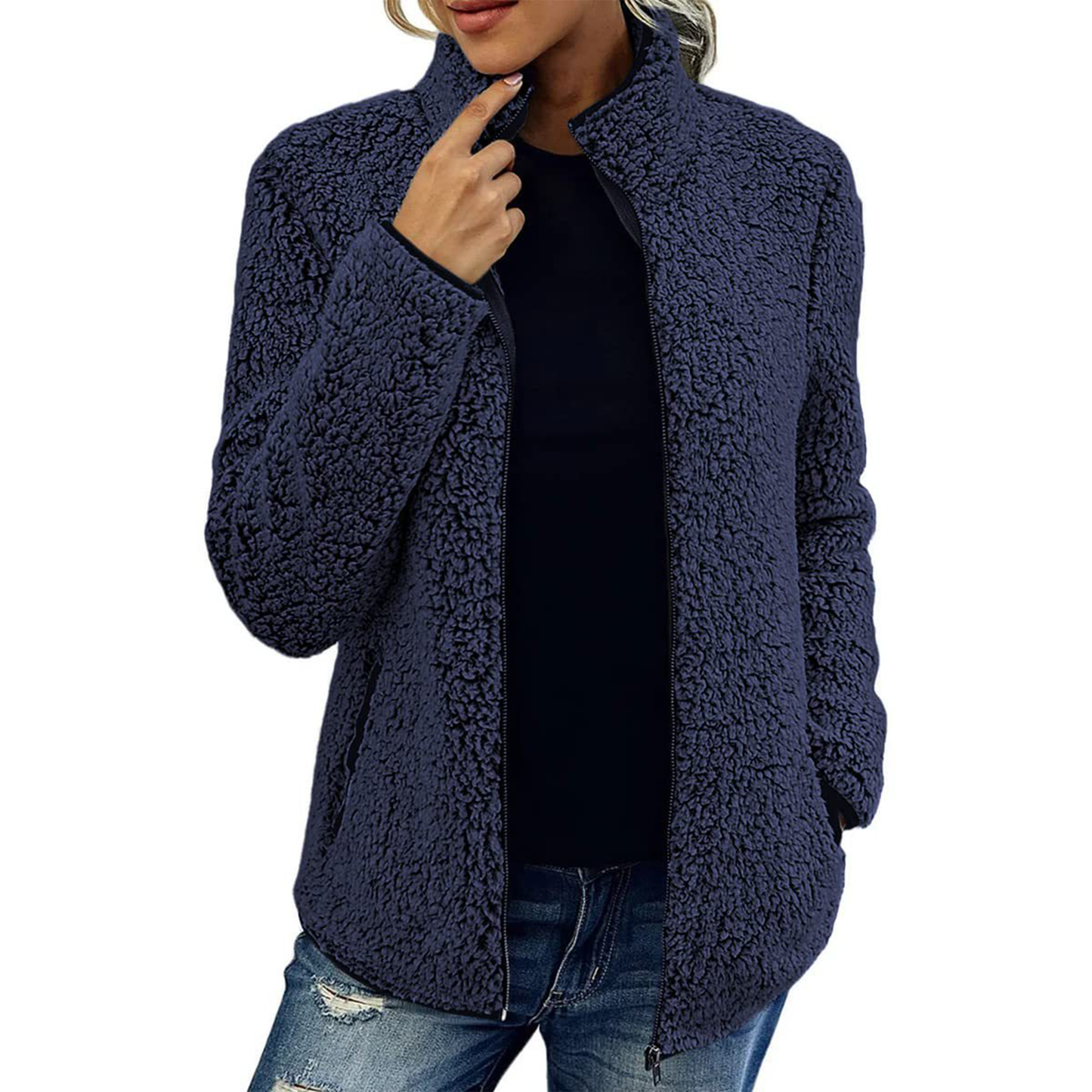 WW | Damen Fluffy Fleece Jacke Hoher Kragen