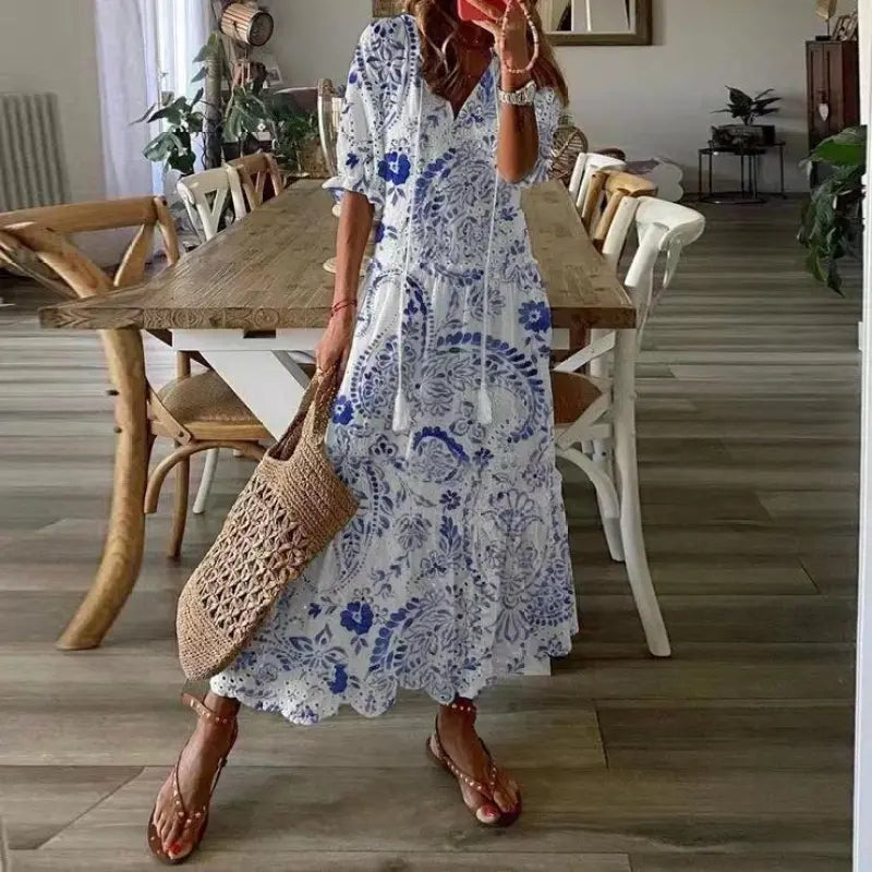 Wendy - Long Boho-Chic White Lace Dress with Ruffles