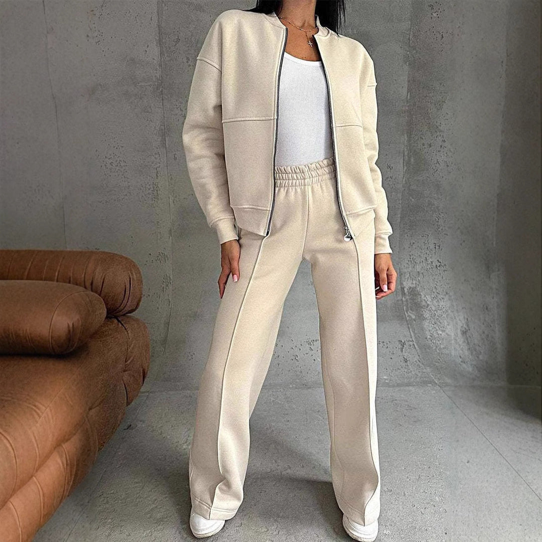 WW | Zweiteiliges Set mit Reißverschlussjacke und weitem Bein in Sportstyle