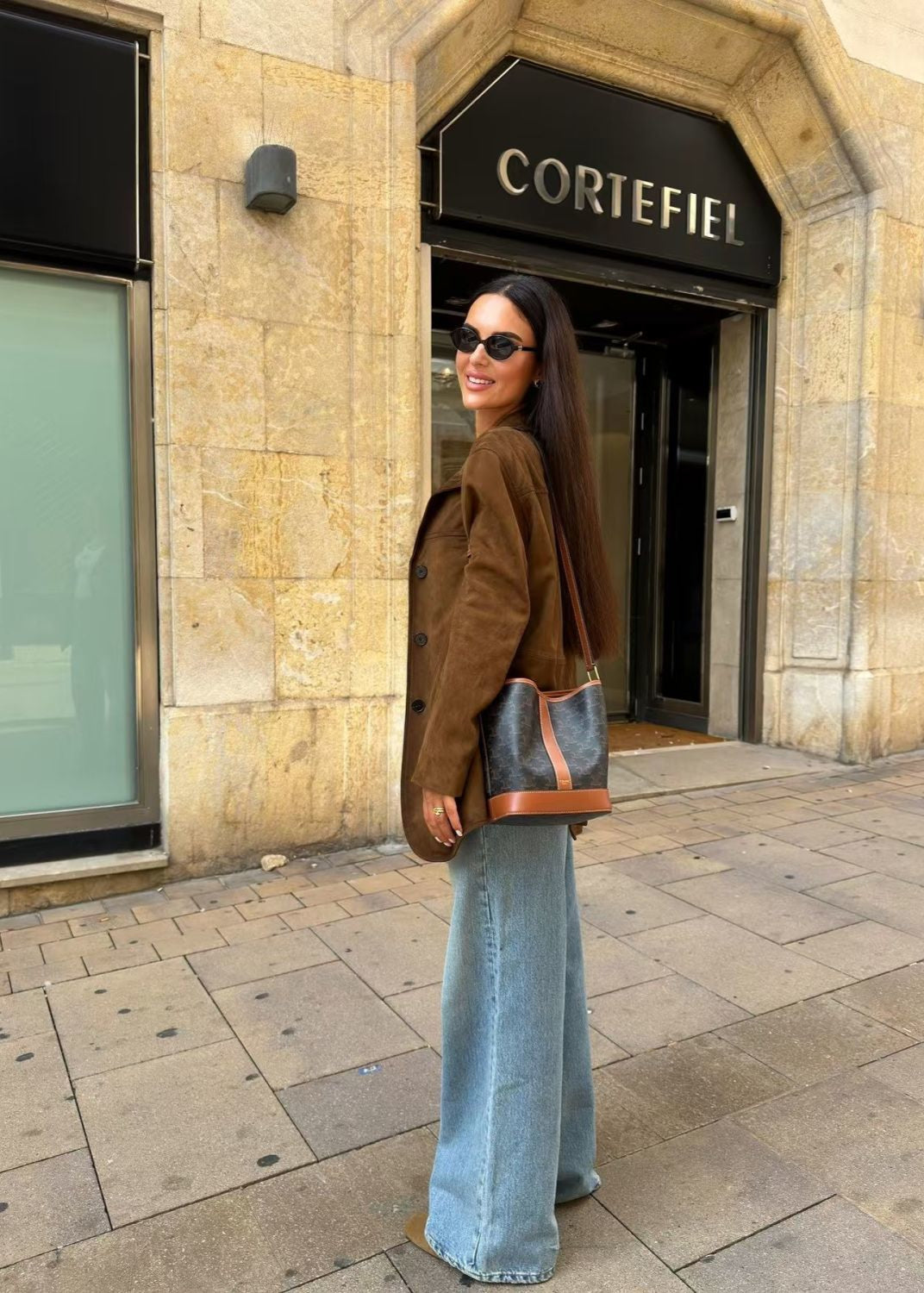 WW | Suede Button-Front Blazer with Flap Pockets