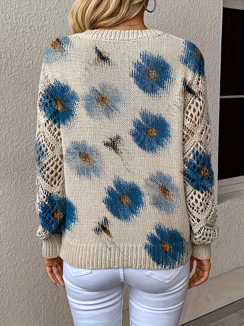Rayuela Elegant Sweater with Floral Design - Blue