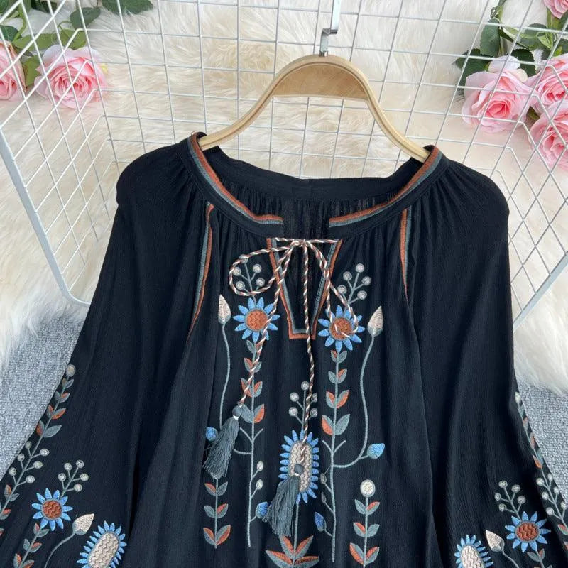 WW | Women's Round Neck Blouse with Embroidery