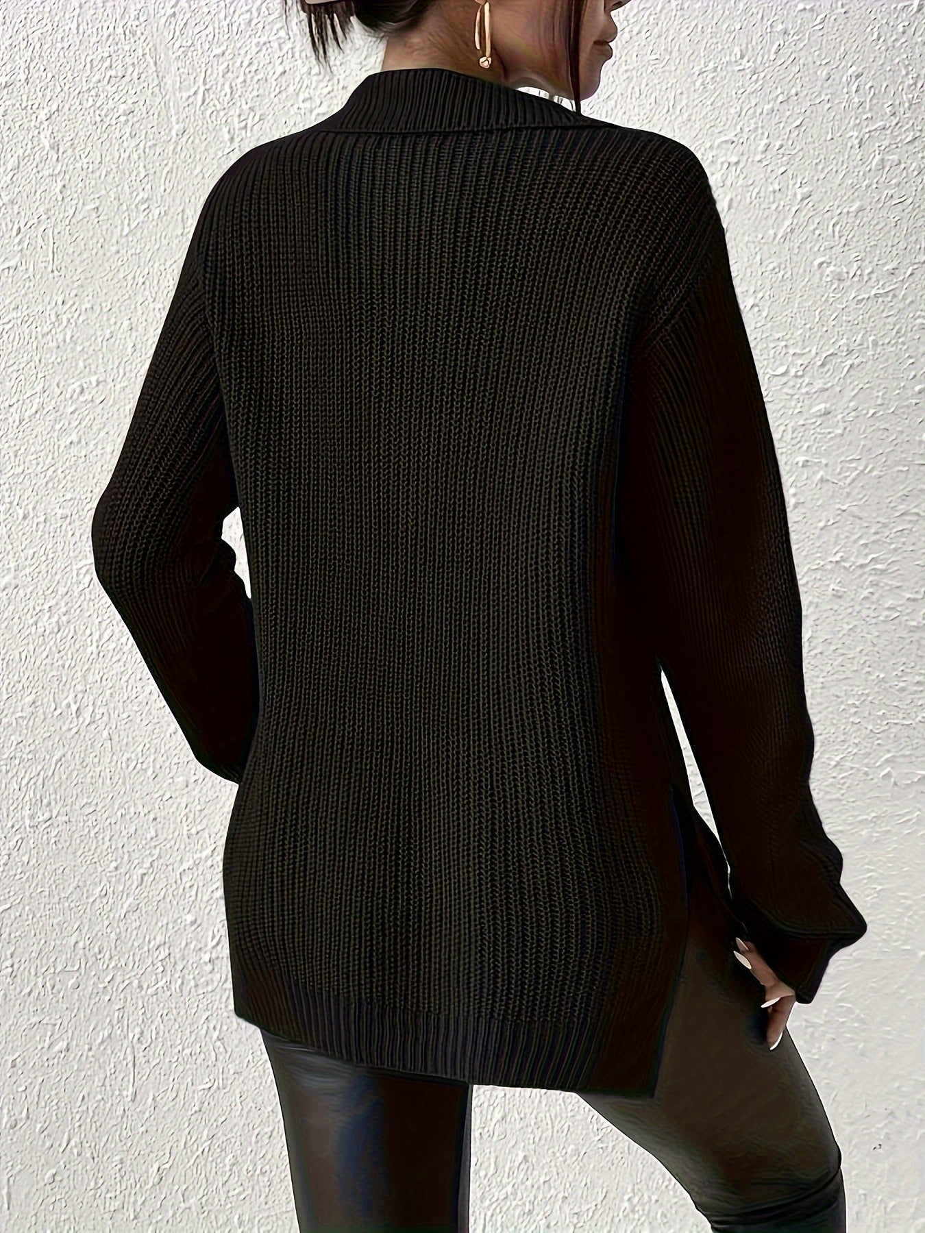 WW | Women's Knitted Pullover with Zipper – Oversized Sweater with Stand-Up Collar