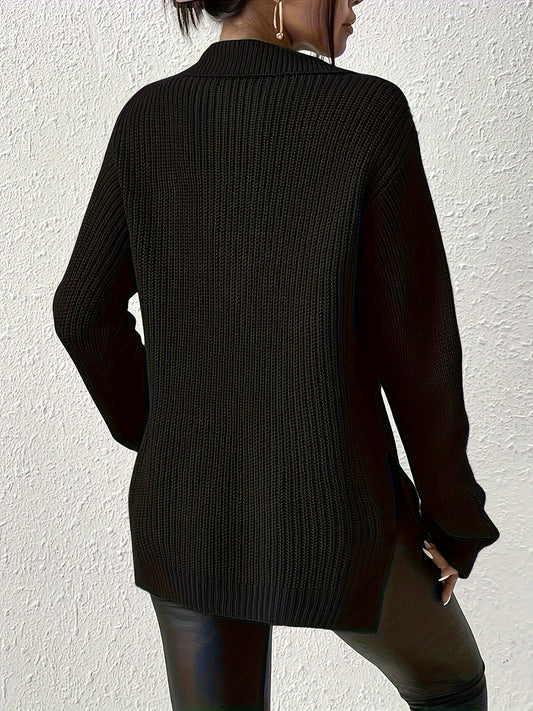 WW | Damen Strickpullover mit Zipper – Oversized Sweater mit Stehkragen