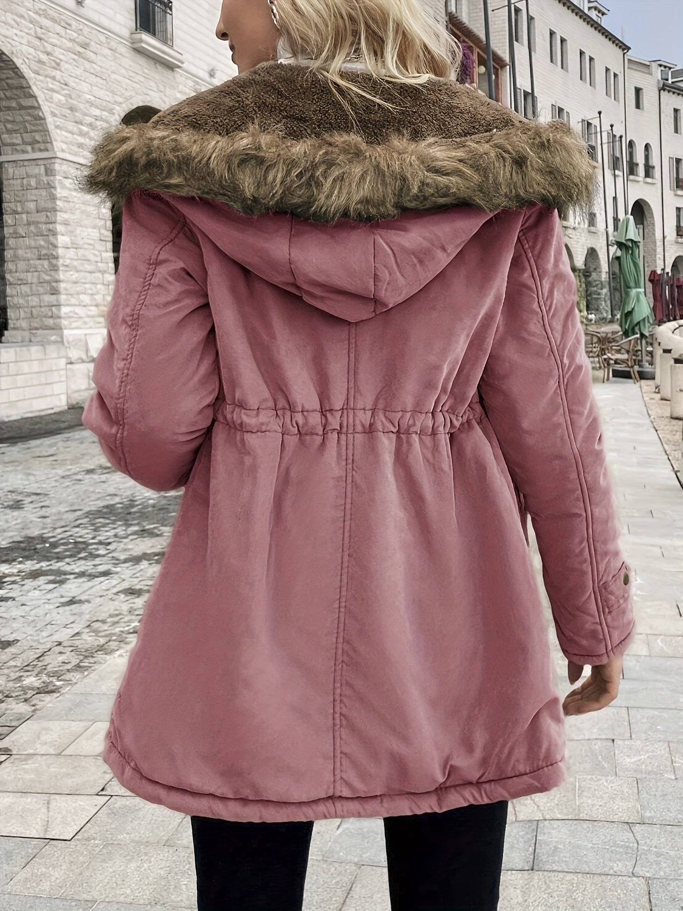WW | Winter Jacket with Faux Fur Collar - Warm Parka Jacket with Drawstring and Pockets