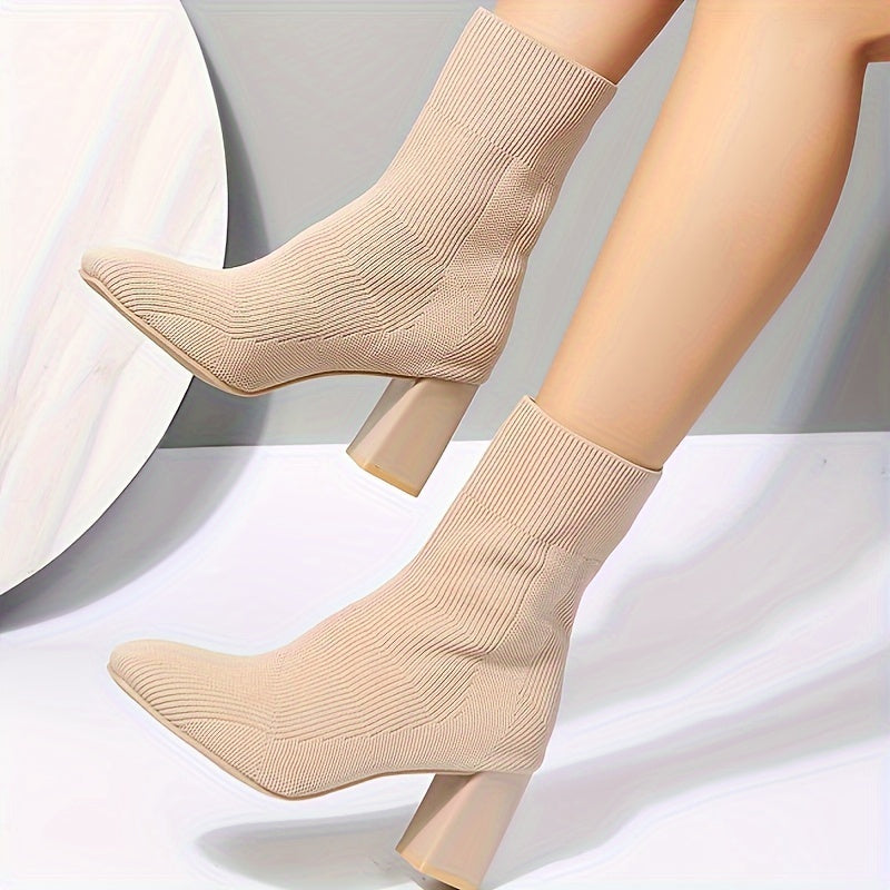 WW | Half-Height Knitted Boots With Block Heel