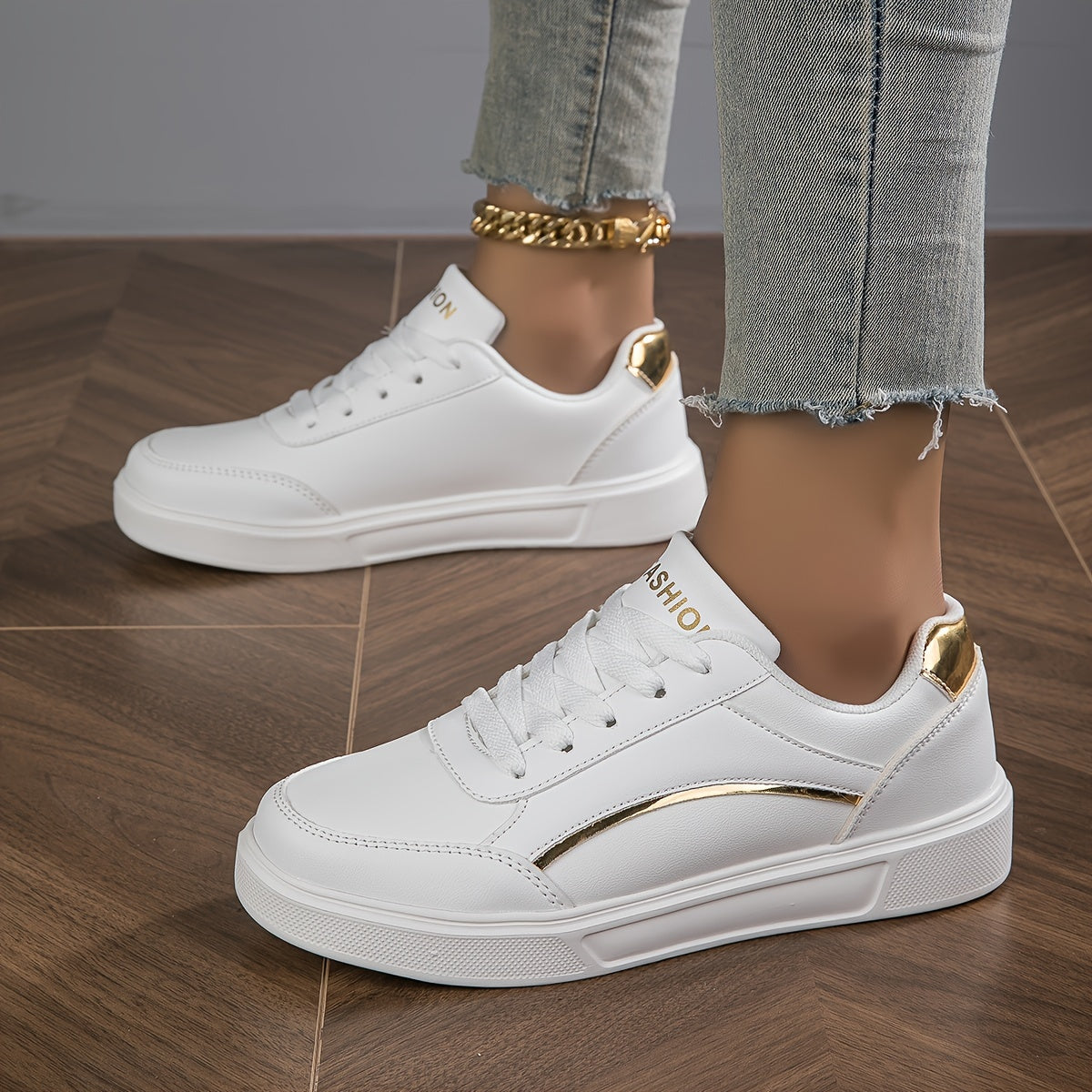 WW | Damen Sneaker in Einfarbiger Ausführung Mit Schnürsenkeln Und Weicher Sohle