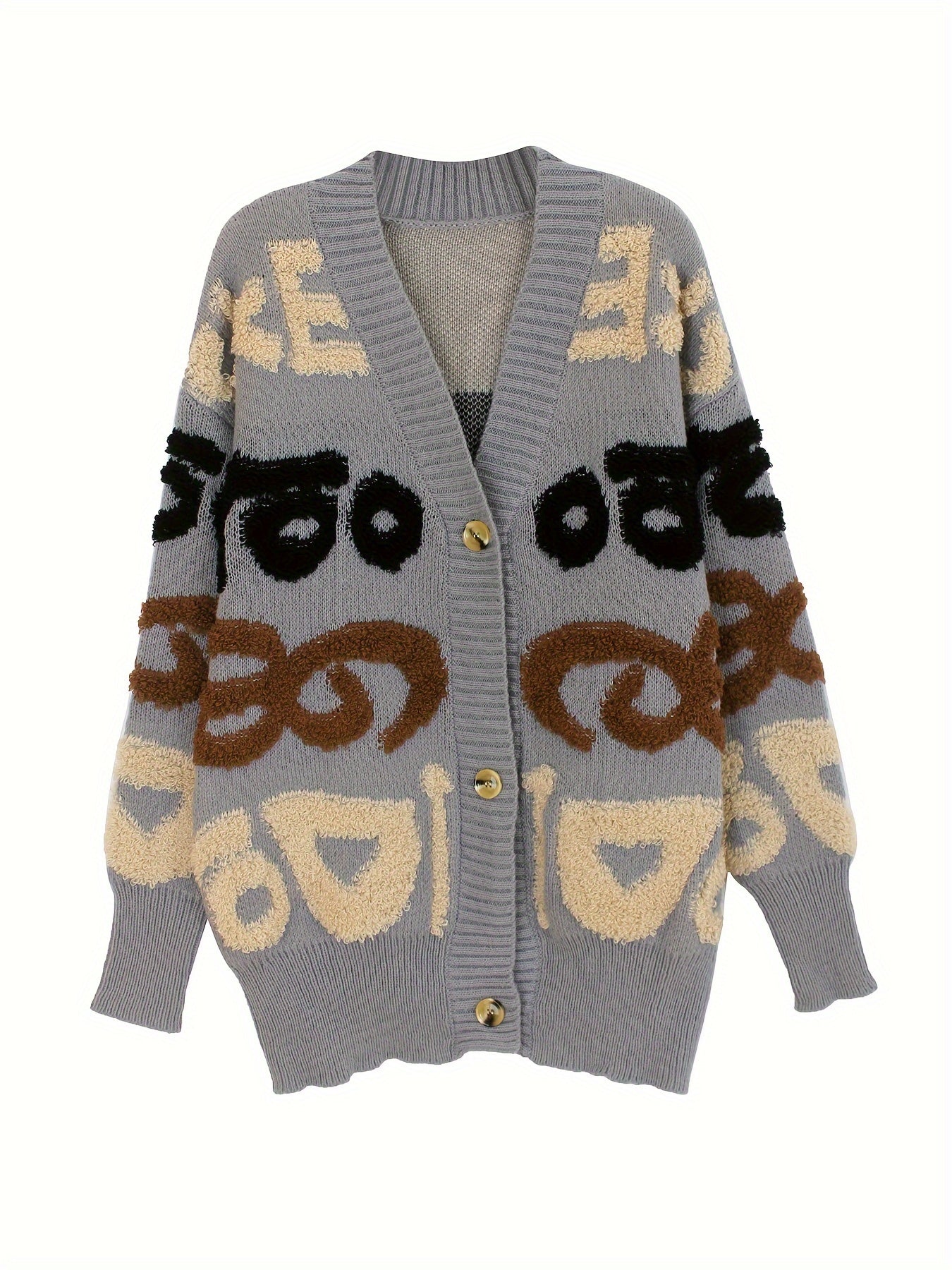 WW | Letter Pattern Button Down Cardigan For Women - Perfect For Casual Days