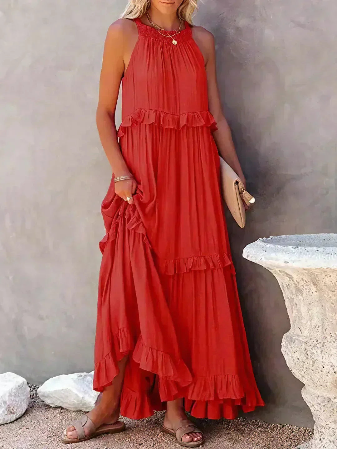 Sarah | Maxi Dress with Ruffles and Halter Neck