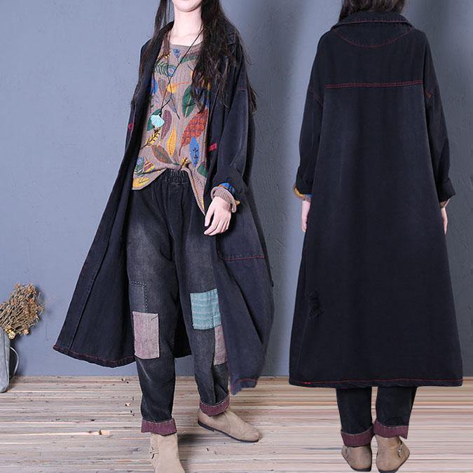 WW | Black Coats Trendy Plus Size Maxi Outerwear