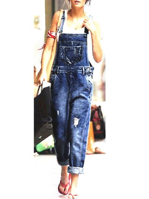 WW | Denim Loose Simple Long Overalls