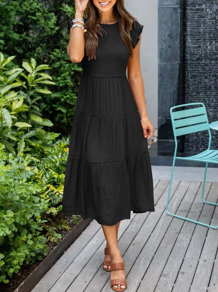 WW | Elegantes Plissiertes Lagenkleid mit Kurzen Ärmeln