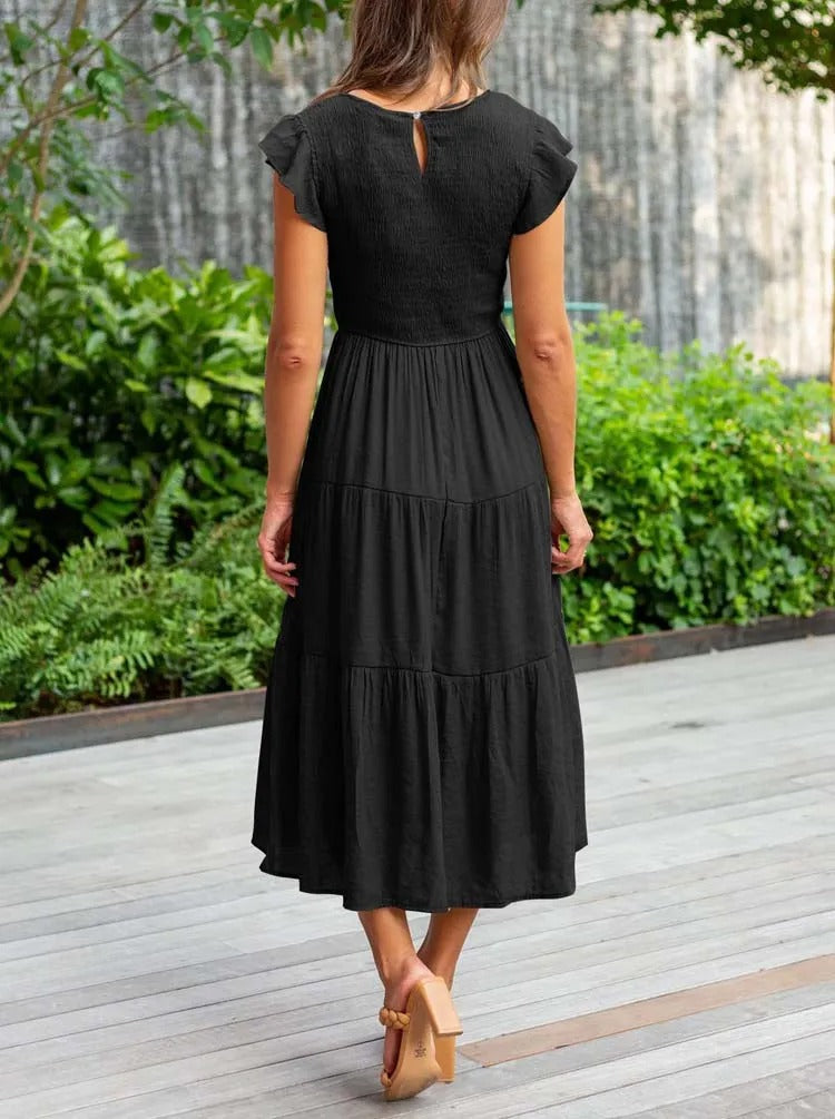 WW | Elegantes Plissiertes Lagenkleid mit Kurzen Ärmeln