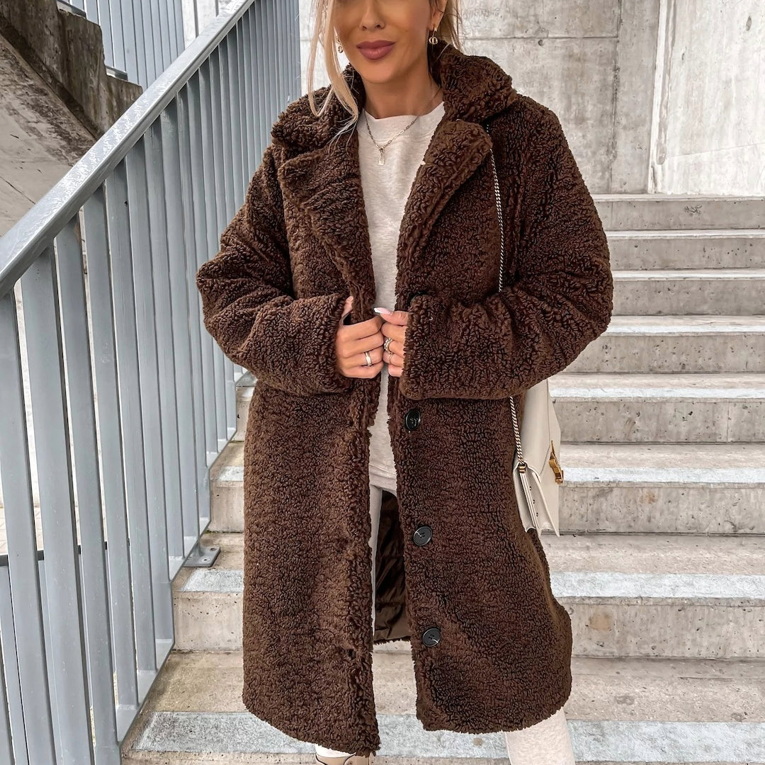 WW | Coat Fully Oversized Fit Sherpa Texture Button Closure