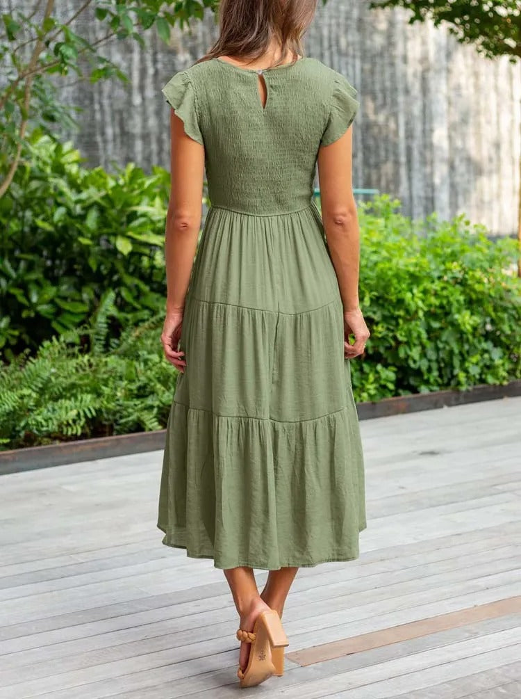 WW | Elegantes Plissiertes Lagenkleid mit Kurzen Ärmeln