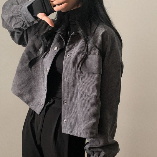 WW | Damen Jacke aus dunkelgrauem Rippcord-Velours
