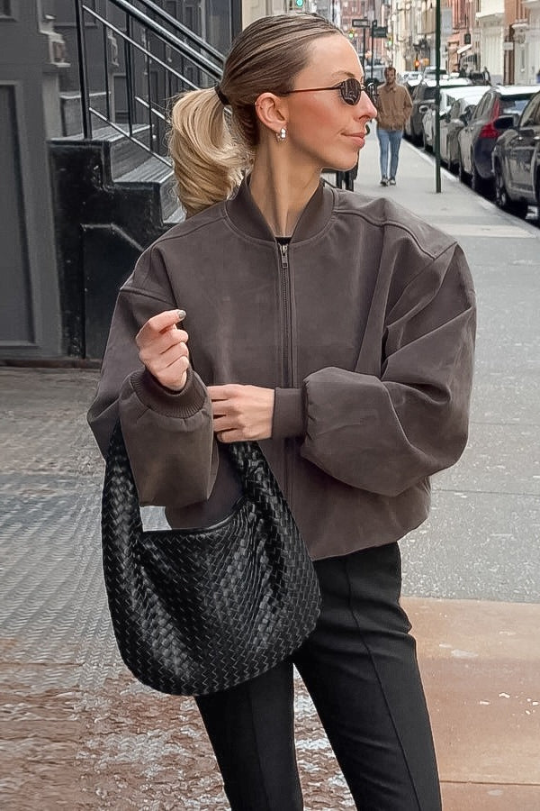 WW | Grey Suede Bomber Jacket