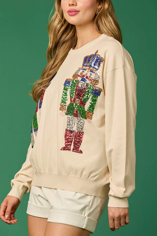 WW | Weihnachtssoldat Pailletten Mode Lässiger Sweatshirt