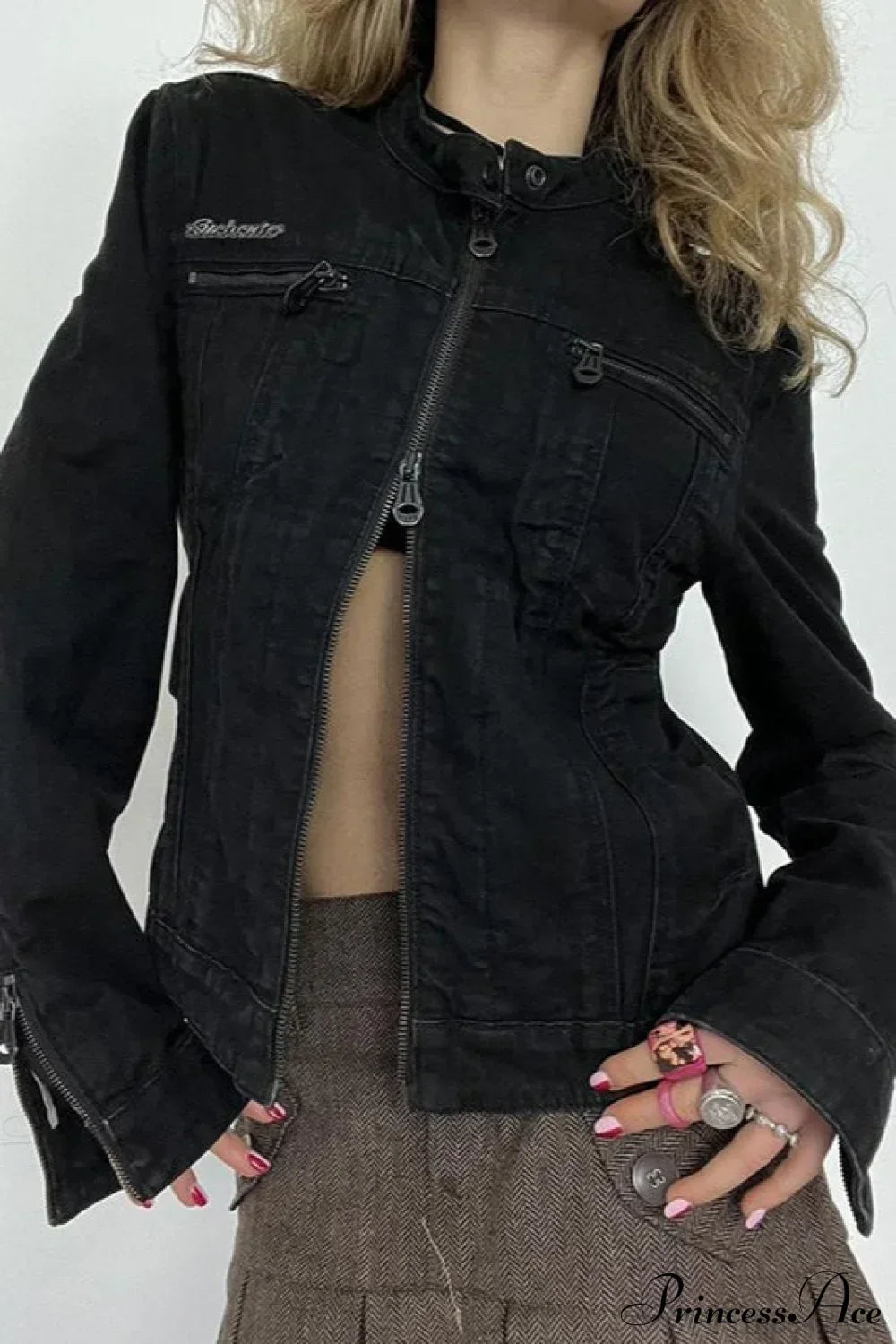 WW | Schwarze Denim Retro Freizeit Langarmjacke