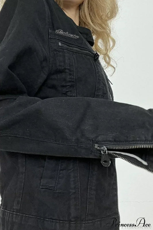 WW | Schwarze Denim Retro Freizeit Langarmjacke