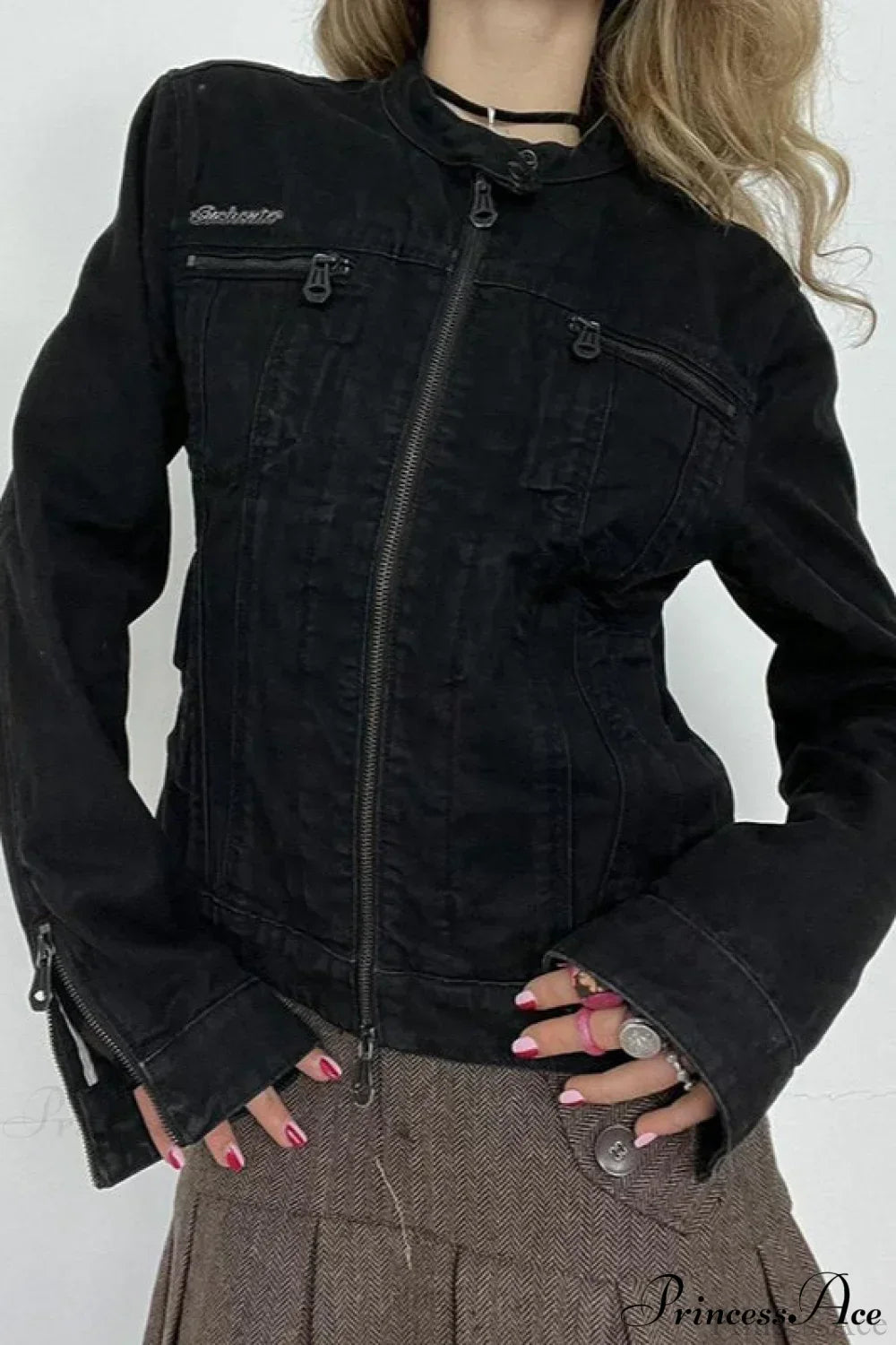 WW | Schwarze Denim Retro Freizeit Langarmjacke
