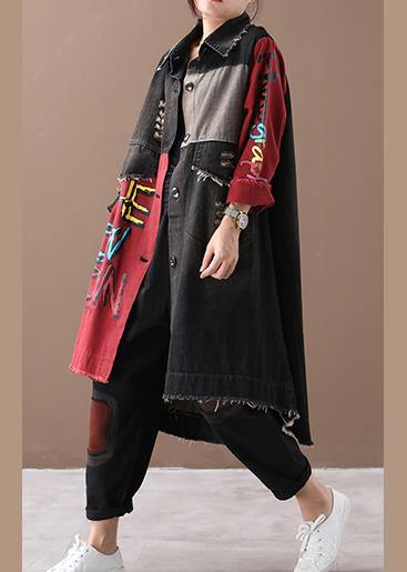 WW | Red Letter Print Casual Coats Women's Fashion Lapel Hole Outwears