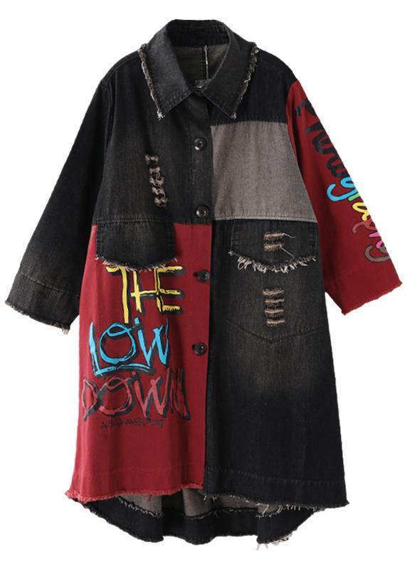 WW | Red Letter Print Casual Coats Women's Fashion Lapel Hole Outwears