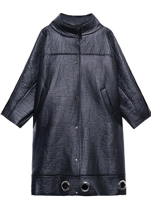 WW | Stehkragen Plus Size PU Kleidung für Frauen schwarz dicke lockere Mäntel