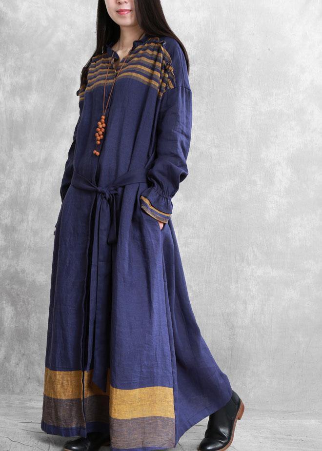 WW | Stehkragen Knoten Taille Plus Size Tunika Mantel blau Midi Damenmäntel