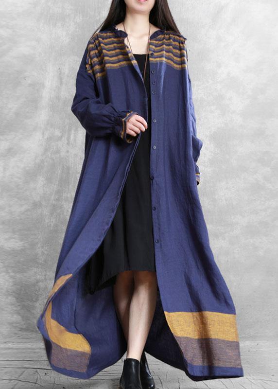 WW | Stehkragen Knoten Taille Plus Size Tunika Mantel blau Midi Damenmäntel