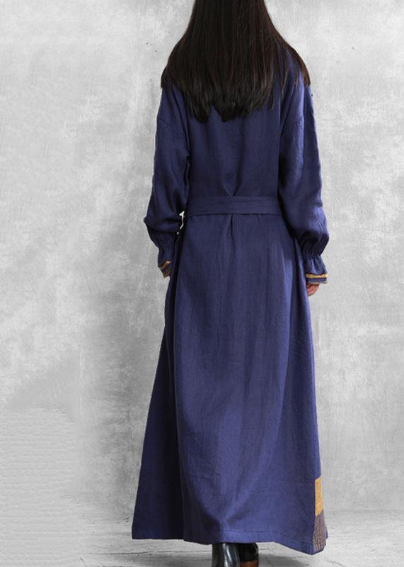 WW | Stehkragen Knoten Taille Plus Size Tunika Mantel blau Midi Damenmäntel