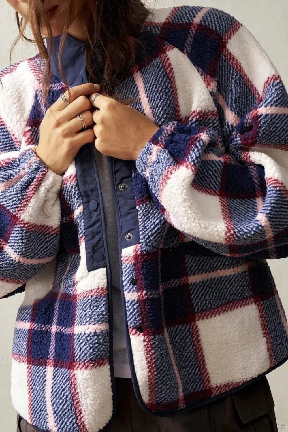 WW | Fleece Plaid Wool Langarmjacke