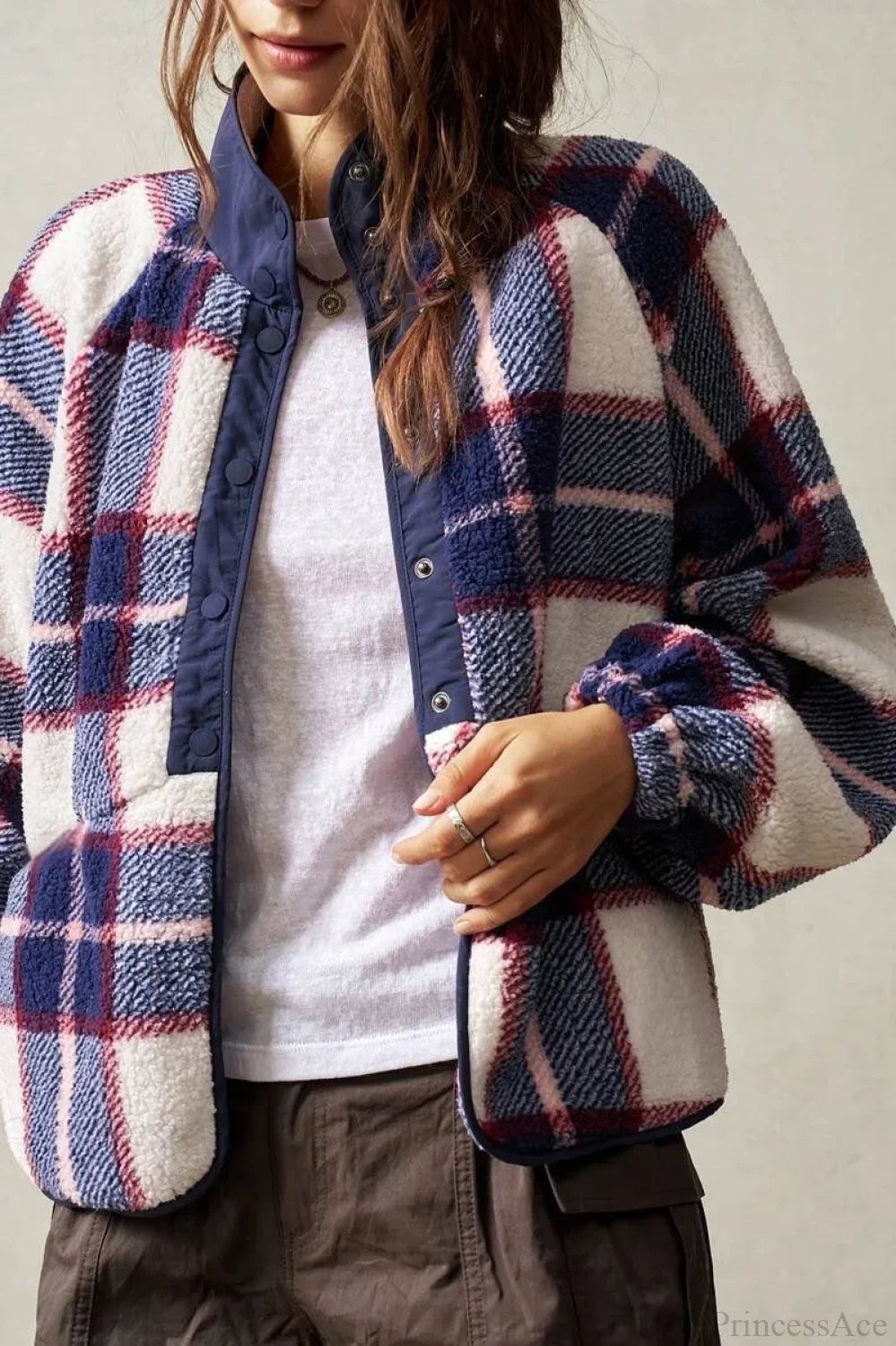 WW | Fleece Plaid Wool Langarmjacke