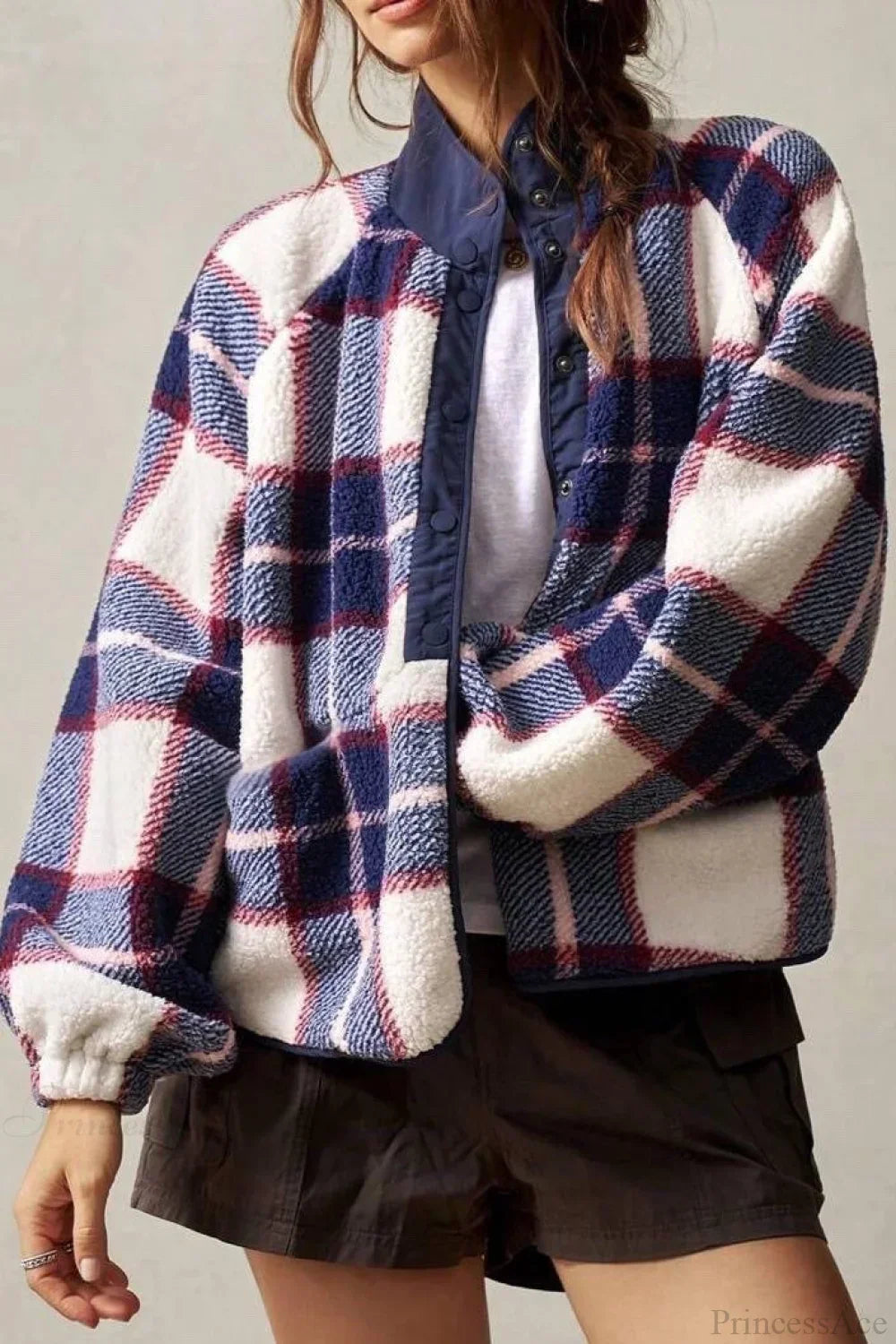 WW | Fleece Plaid Wool Langarmjacke