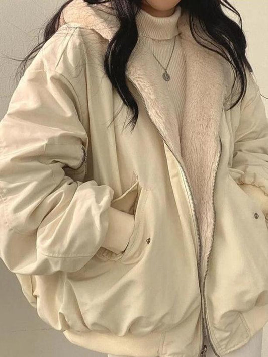 WW | Übergroß Winterjacke mit Weichem Futter und Reißverschluss