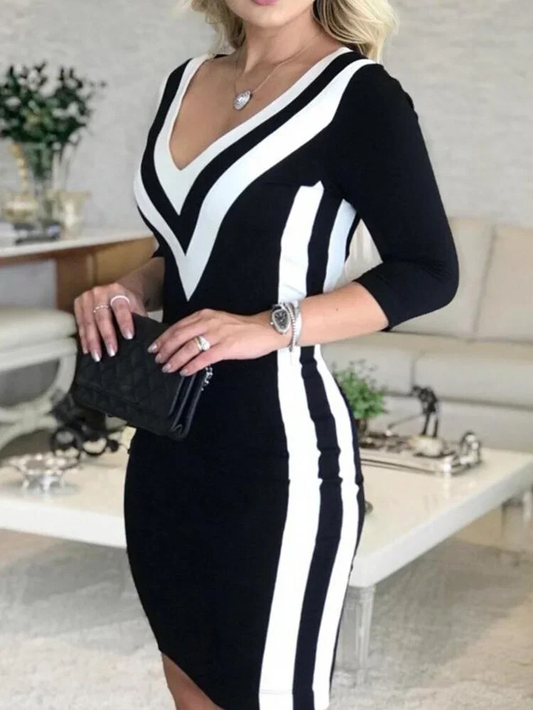 WW - Farbig gestreiftes Band Bodycon Kleid