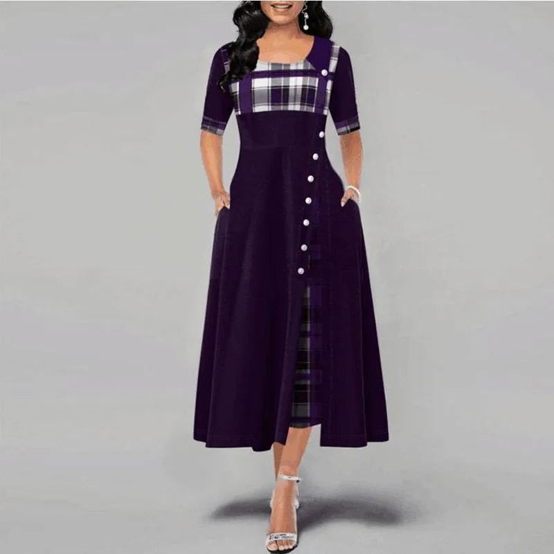 WW - Kariertes Kleid mit halben Ärmeln