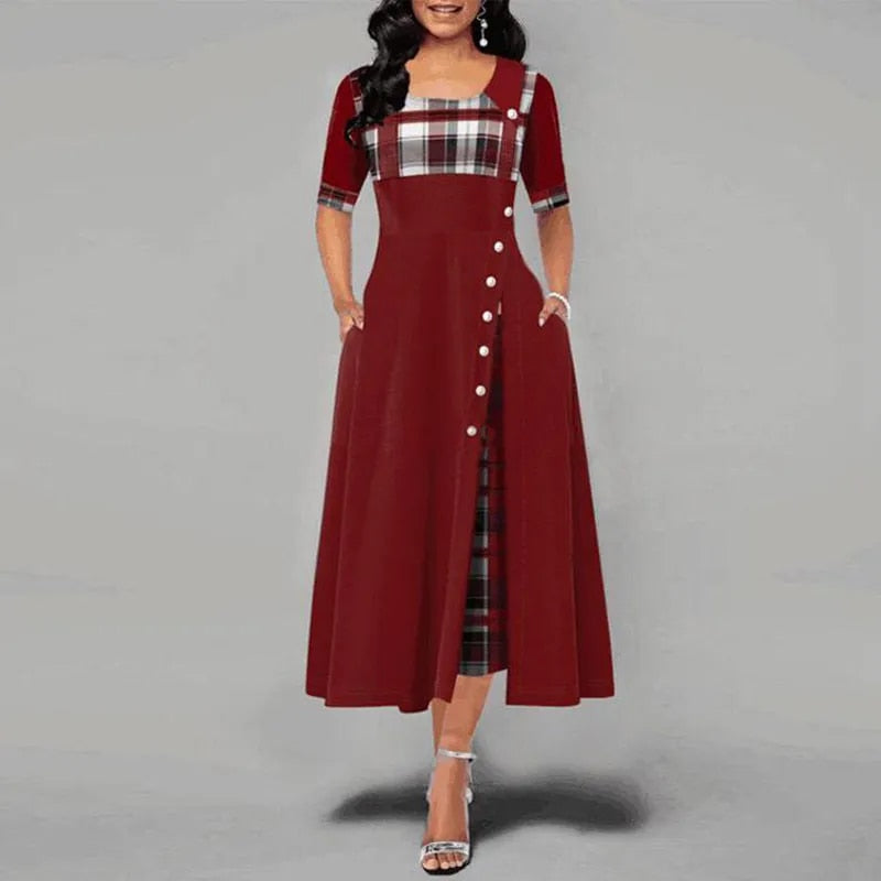 WW - Kariertes Kleid mit halben Ärmeln