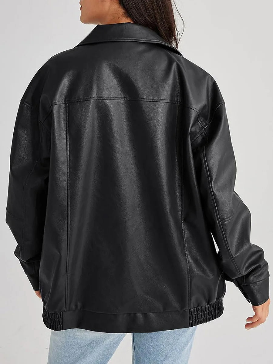WW | Bomber Jacket Plus Size Leather Look Elasticated Edges