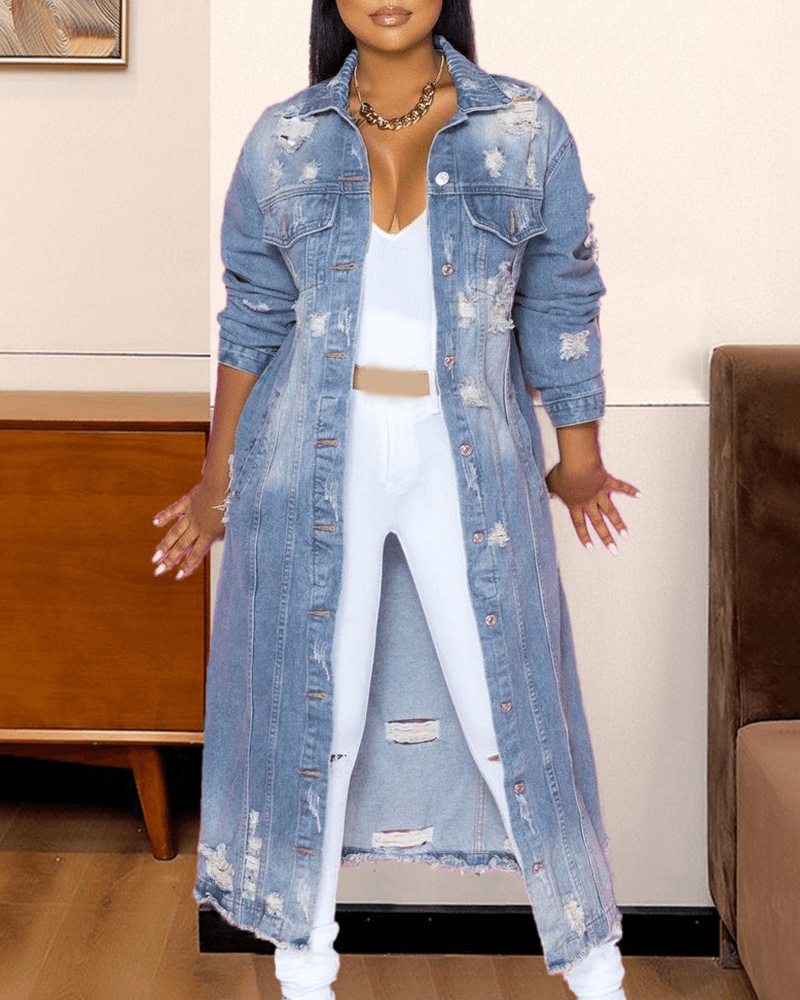 WW | Lange Denimjacke - Knopfverschluss - Lässige Straßenmode