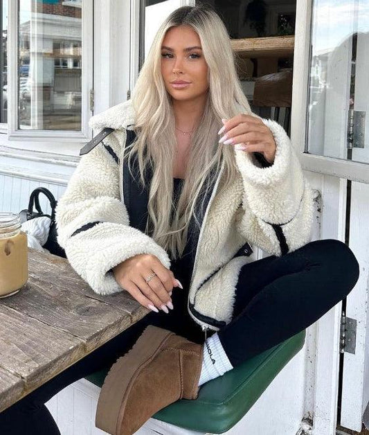 WW | Trim Sherpa-Jacke - vom Flieger inspirierter Stil - Winterwärme - Off-White