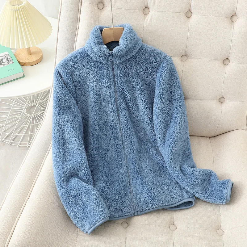 WW | Fleecejacke Weicher Korallenfleece Lockere Passform Wendbar Hoher Kragen