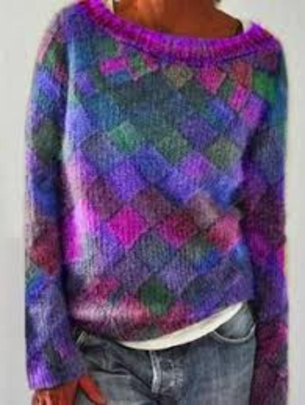 WW | Stylish, Loose-fitting Sweater with Diamond Pattern