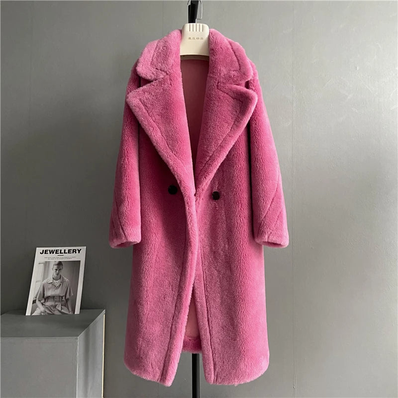 WW | Long Teddy Coat Plus Size Fit Soft Texture Large Lapel Collar
