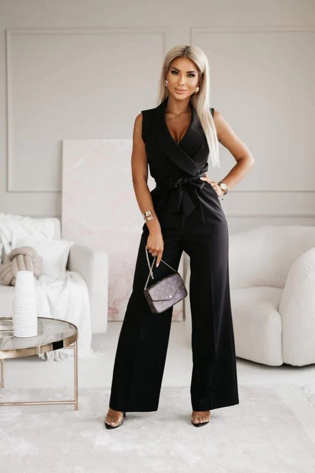 WW | Elegant White Jumpsuit with Tie Belt for Women