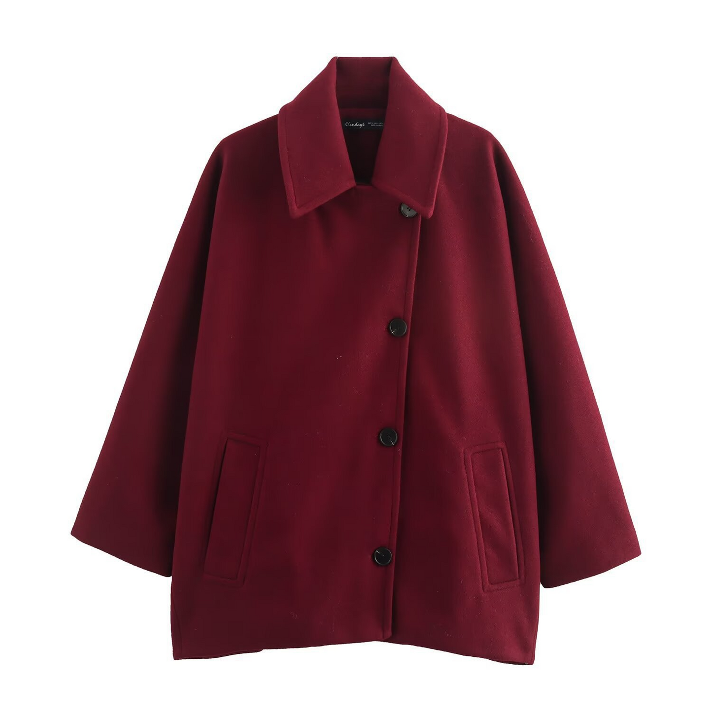 WW | Oversized Fit Wool Look Batwing Sleeves Lapel Collar Button Front